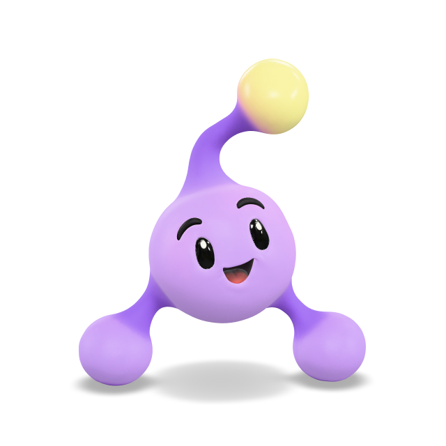 Meet Axo, a friendly lilac character with a little lightbulb